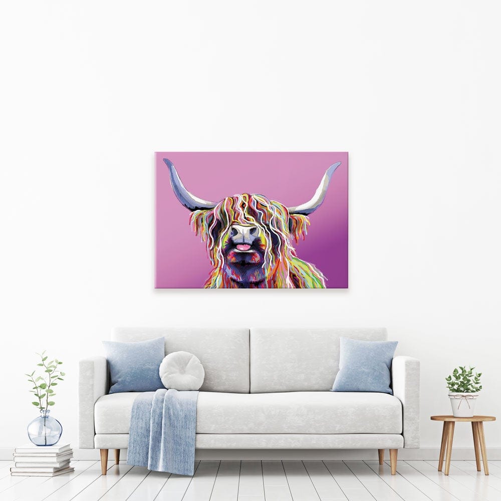 Cheeky Pink Highland Cow Canvas Print wall art product Independent
