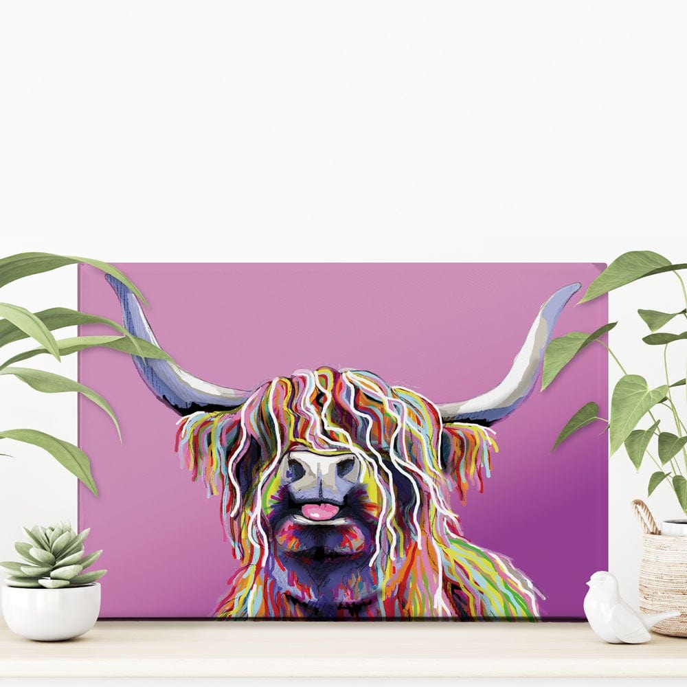 Cheeky Pink Highland Cow Canvas Print wall art product Independent