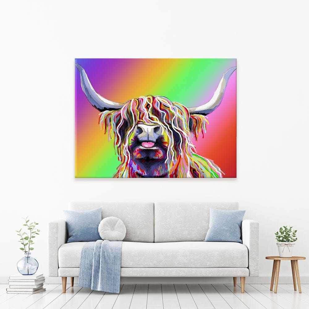 Cheeky Rainbow Cow Canvas Print wall art product Independent