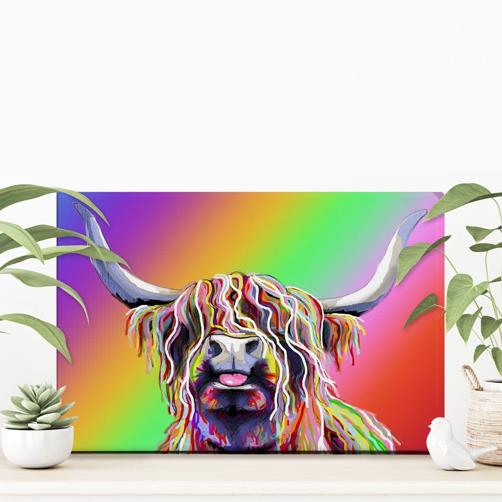 Cheeky Rainbow Cow Canvas Print wall art product Independent