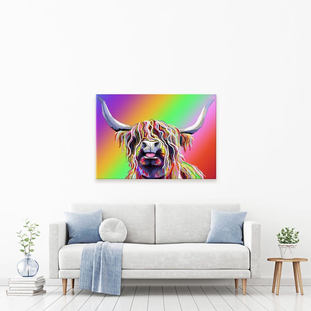 Cheeky Rainbow Cow Canvas Print wall art product Independent