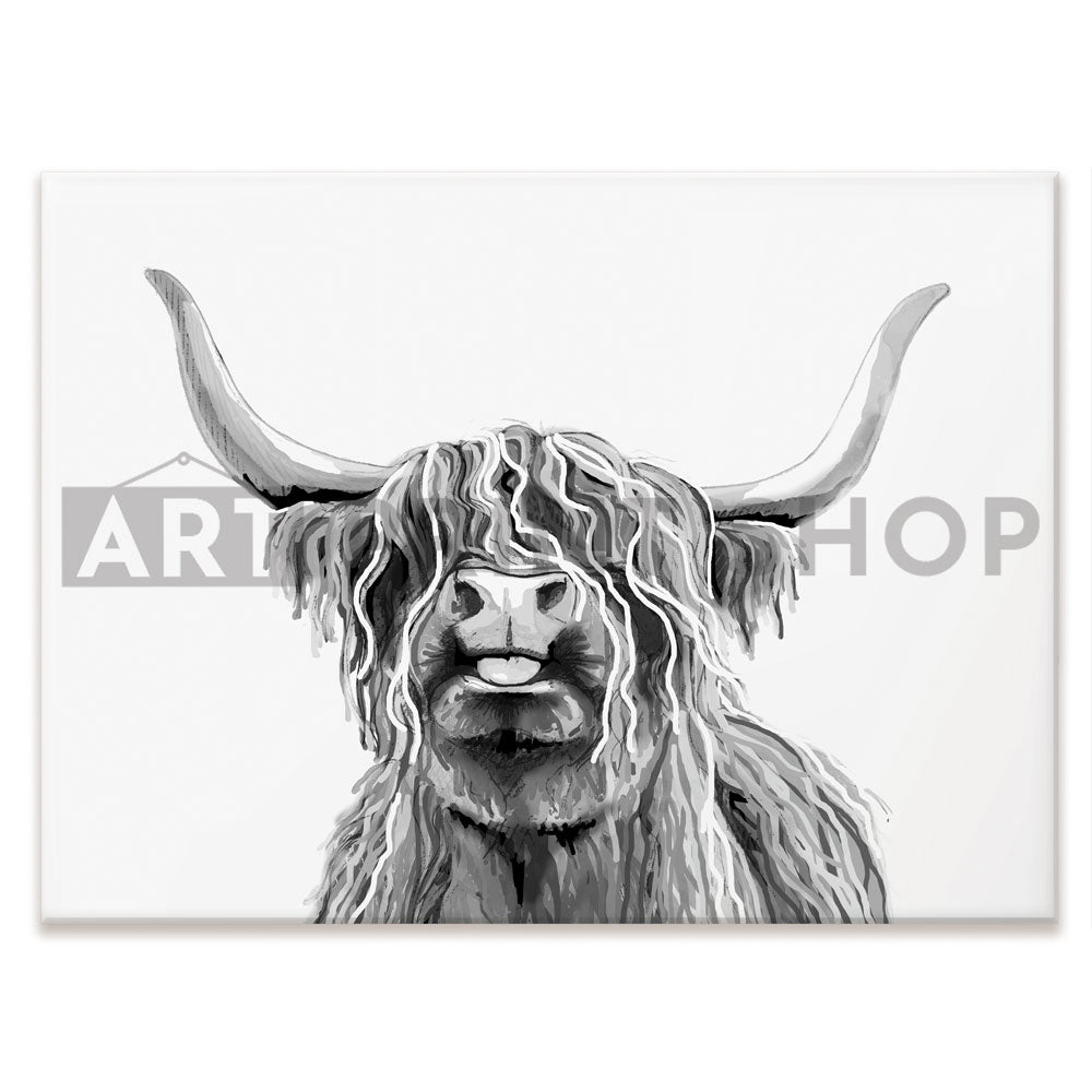 Cheeky Black And White Highland Cow Canvas Print