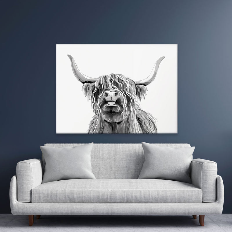 Cheeky Black And White Highland Cow Canvas Print