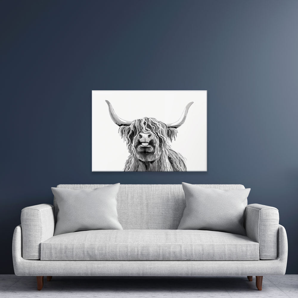 Cheeky Black And White Highland Cow Canvas Print