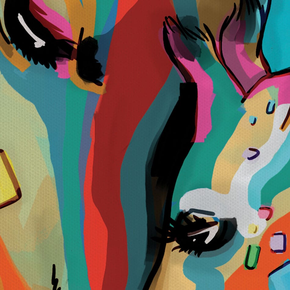 Colourful Giraffe and Calf Canvas Print wall art product Art Print Shop