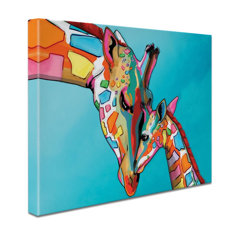 Colourful Giraffe and Calf Canvas Print wall art product Art Print Shop