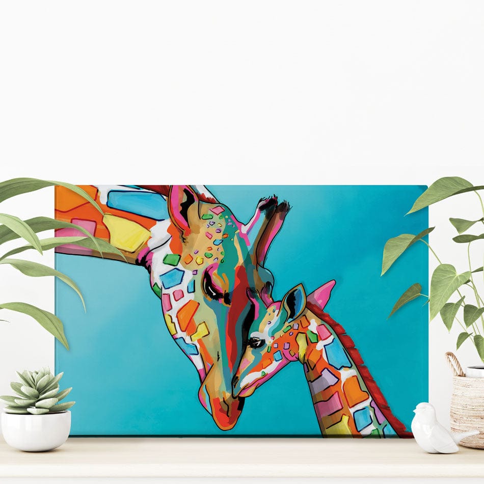 Colourful Giraffe and Calf Canvas Print wall art product Art Print Shop
