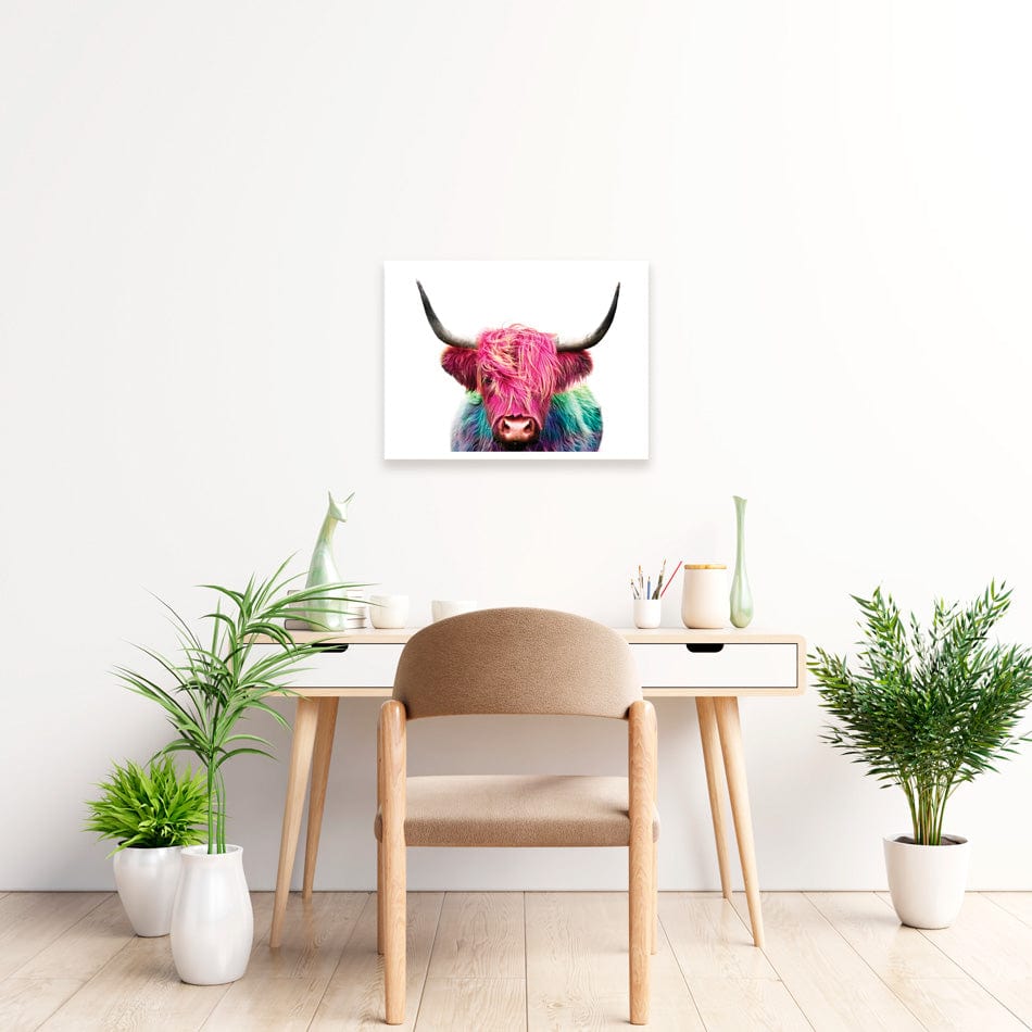 Colourful Pink Highland Cow Art Print wall art product Patricia Chumillas / Shutterstock