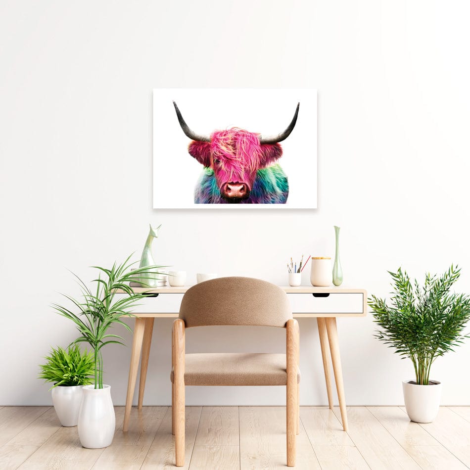 Colourful Pink Highland Cow Art Print wall art product Patricia Chumillas / Shutterstock