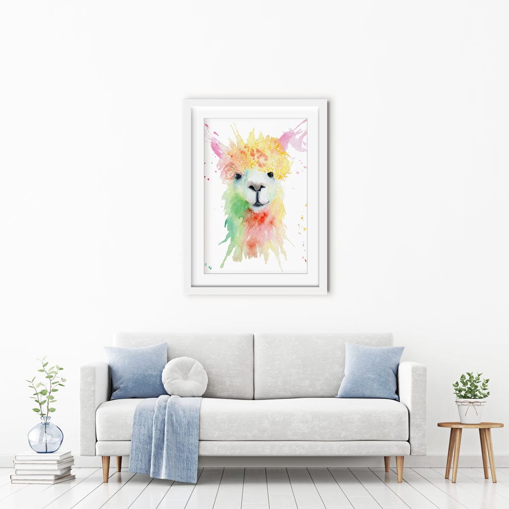 Colourful Watercolour Alpaca Framed Art Print wall art product Olga Toshka / Shutterstock