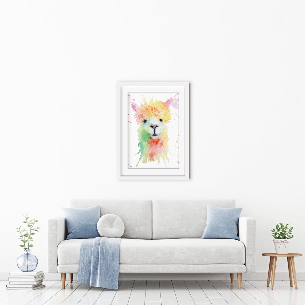 Colourful Watercolour Alpaca Framed Art Print wall art product Olga Toshka / Shutterstock
