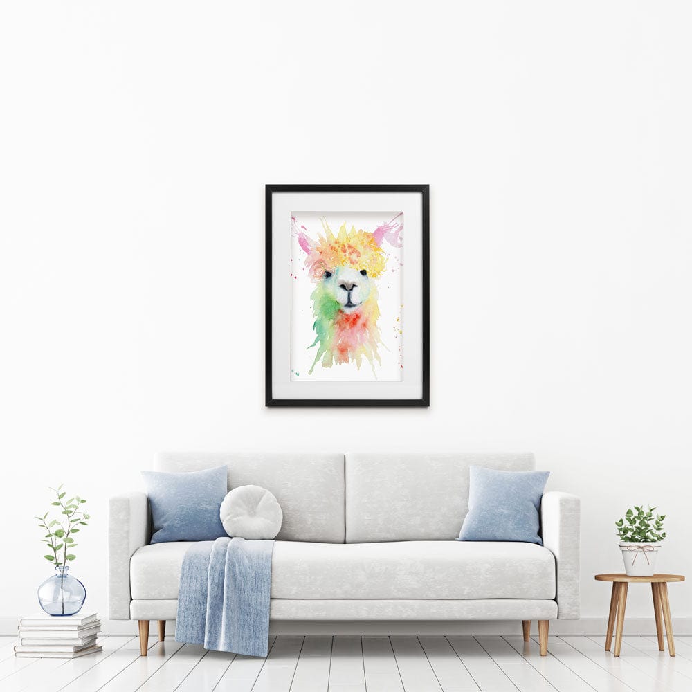 Colourful Watercolour Alpaca Framed Art Print wall art product Olga Toshka / Shutterstock