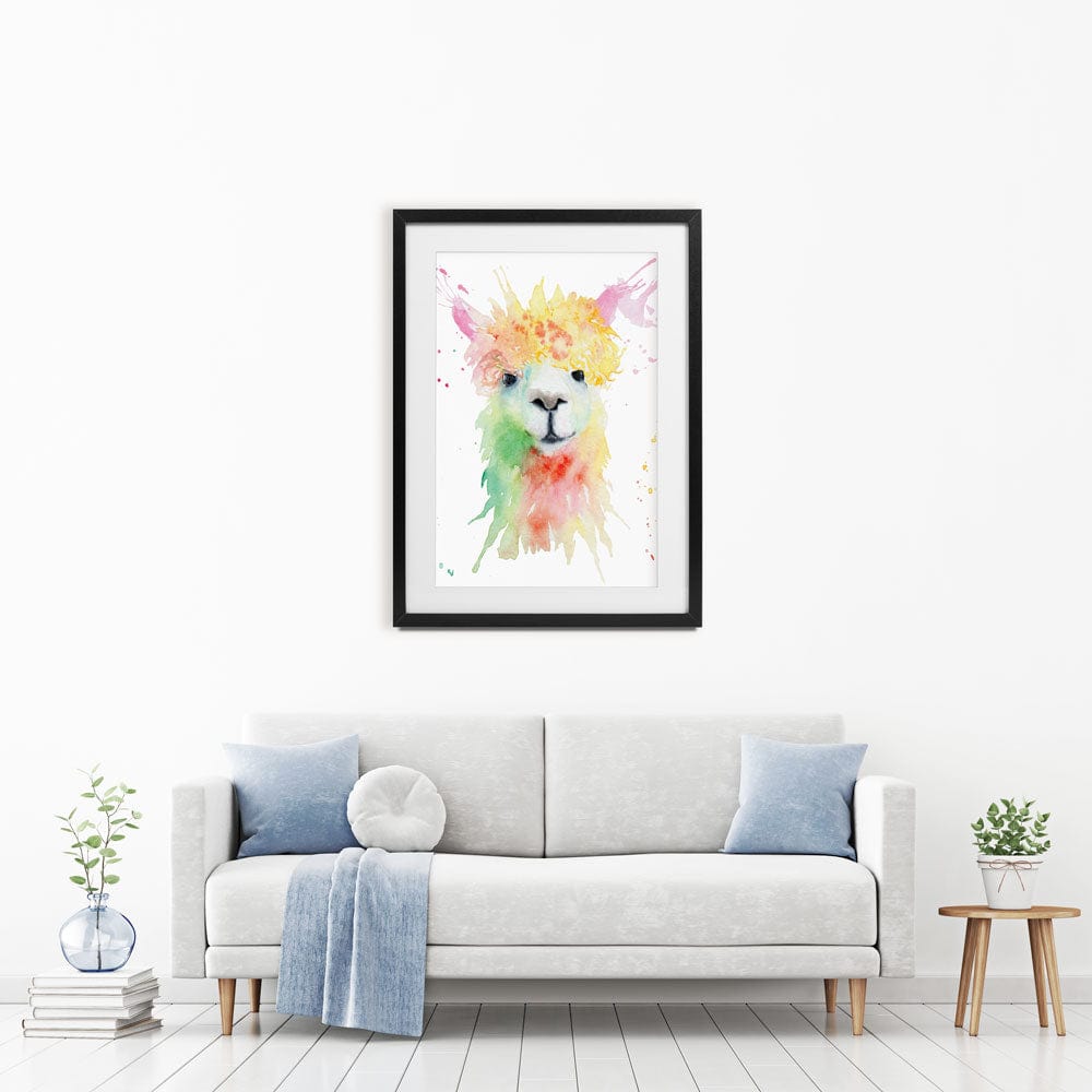 Colourful Watercolour Alpaca Framed Art Print wall art product Olga Toshka / Shutterstock