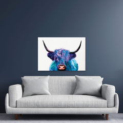 Colourful Blue Highland Cow Canvas Print