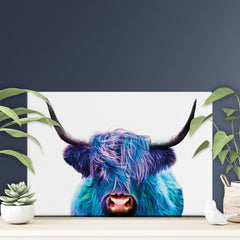 Colourful Blue Highland Cow Canvas Print