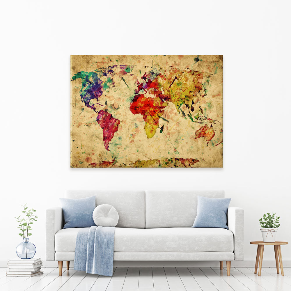 Colourful Vintage World Map Canvas Print