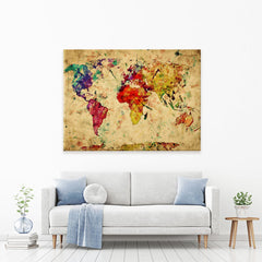 Colourful Vintage World Map Canvas Print