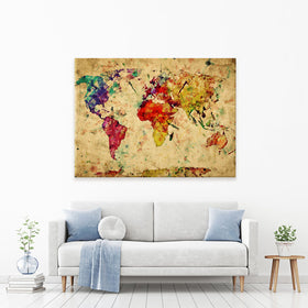 Colourful Vintage World Map Canvas Print