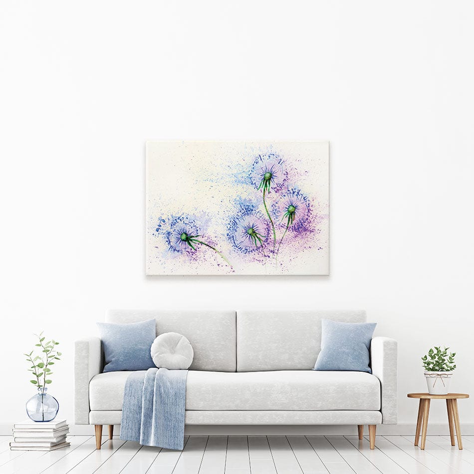 Dandelions In Blue And Purple Canvas Print wall art product Valenty / Shutterstock