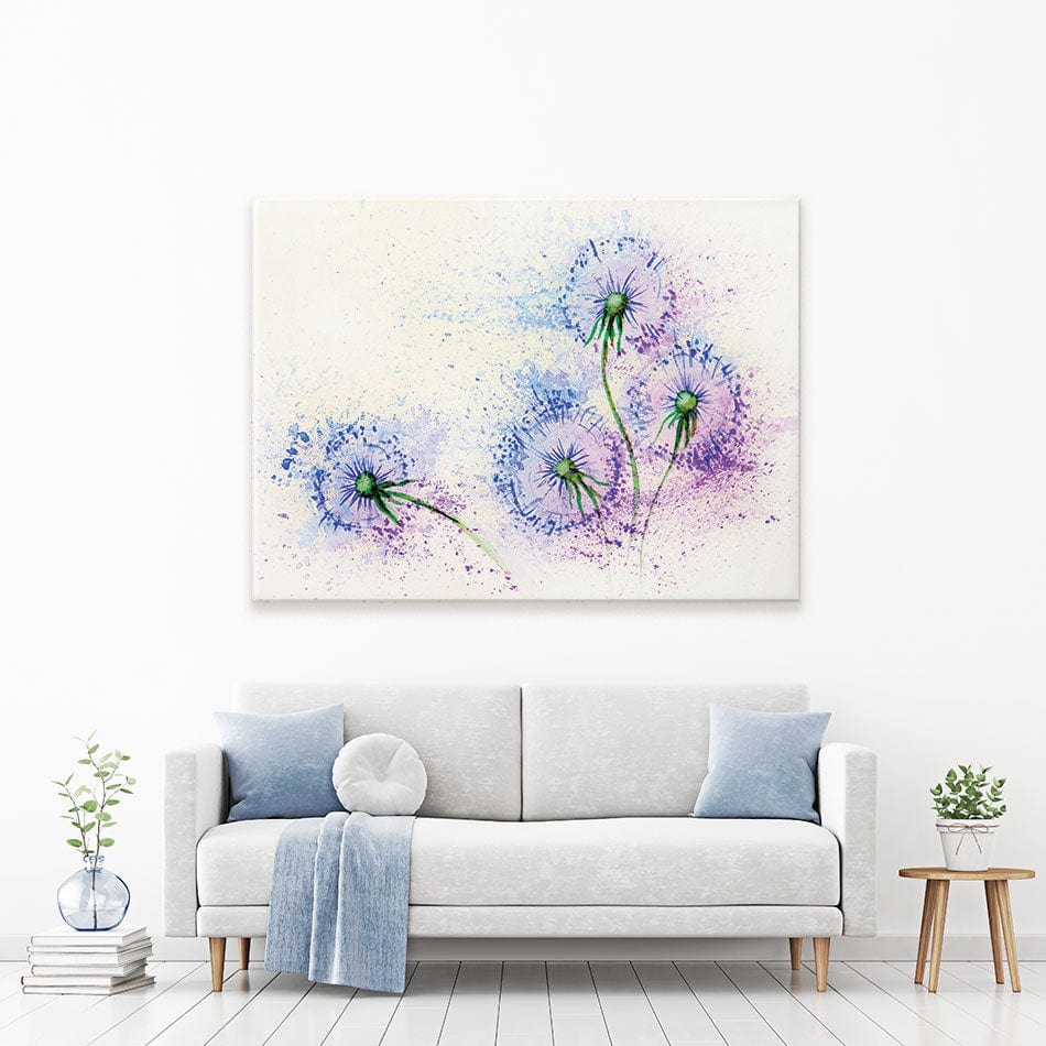 Dandelions In Blue And Purple Canvas Print wall art product Valenty / Shutterstock