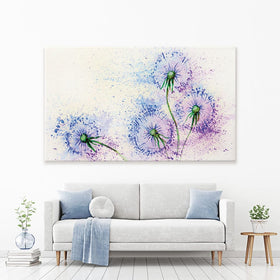 Dandelions In Blue And Purple Canvas Print wall art product Valenty / Shutterstock
