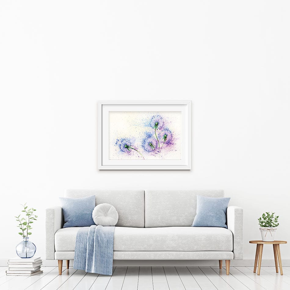 Dandelions In Blue And Purple Framed Art Print wall art product Valenty / Shutterstock
