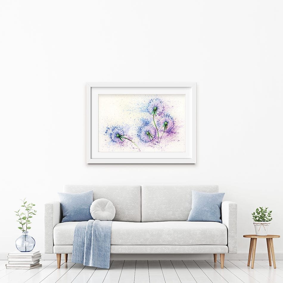 Dandelions In Blue And Purple Framed Art Print wall art product Valenty / Shutterstock