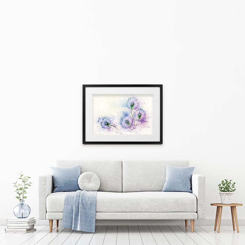 Dandelions In Blue And Purple Framed Art Print wall art product Valenty / Shutterstock