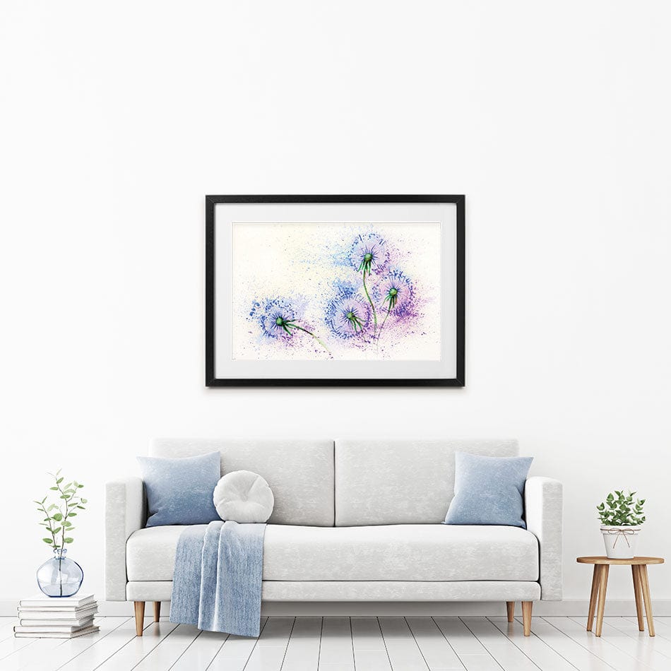 Dandelions In Blue And Purple Framed Art Print wall art product Valenty / Shutterstock