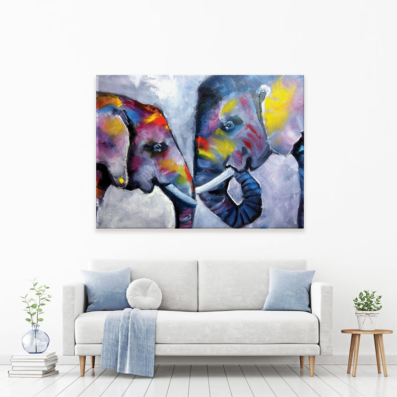 Elephant Pair Oil Painting Canvas Print