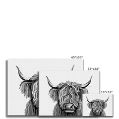 Monochrome Highland Cow Canvas Print
