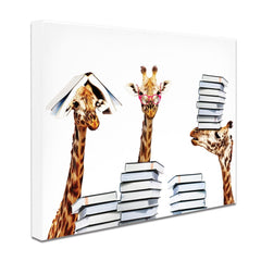 Giraffes With Books Canvas Print