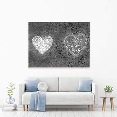 Grey And White Hearts Splatter Canvas Print