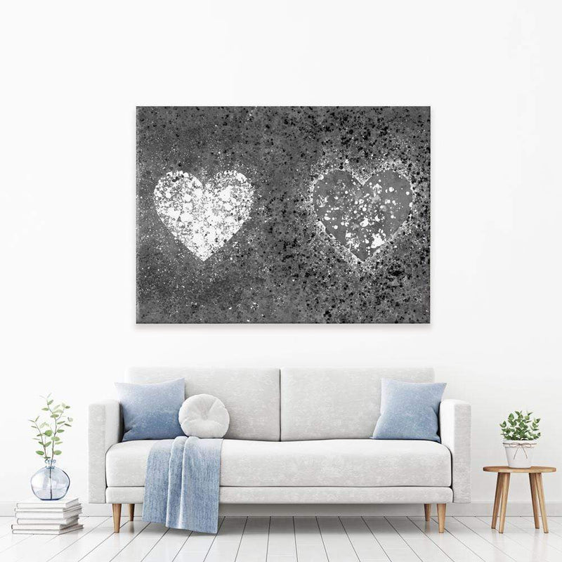 Grey And White Hearts Splatter Canvas Print
