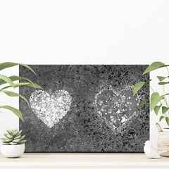 Grey And White Hearts Splatter Canvas Print