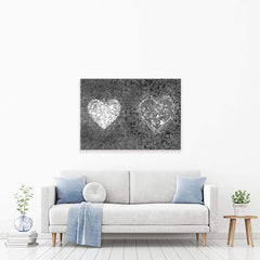 Grey And White Hearts Splatter Canvas Print