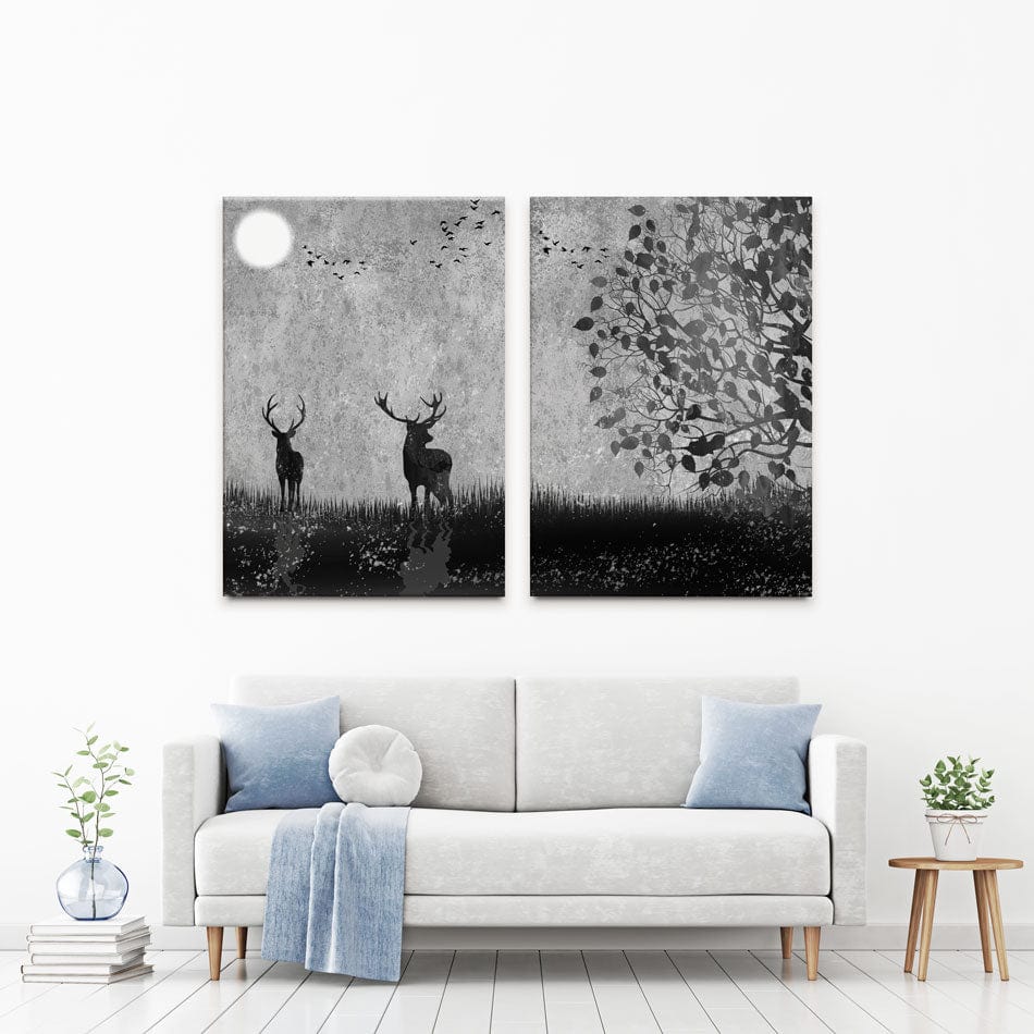 Grey Deer Duo Canvas Print wall art product 3d artwork wallpaper / Shutterstock
