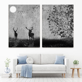 Grey Deer Duo Canvas Print wall art product 3d artwork wallpaper / Shutterstock