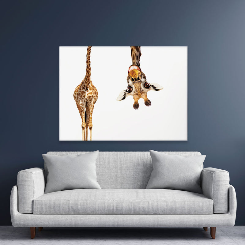 Happy Upside Down Giraffe Canvas Print