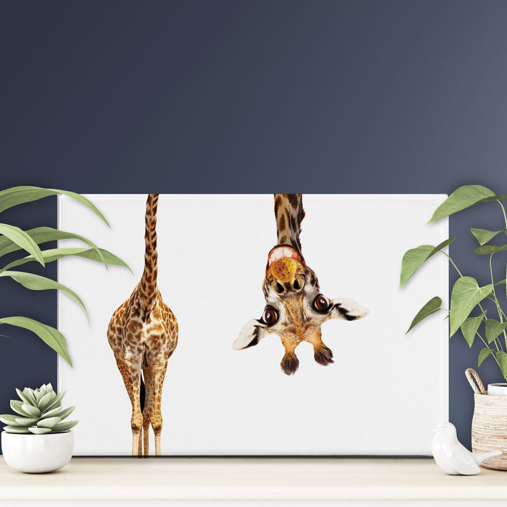 Happy Upside Down Giraffe Canvas Print