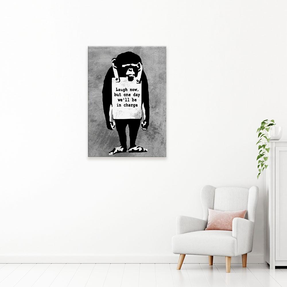 Laugh Now Monkey Canvas Print wall art product Banksy
