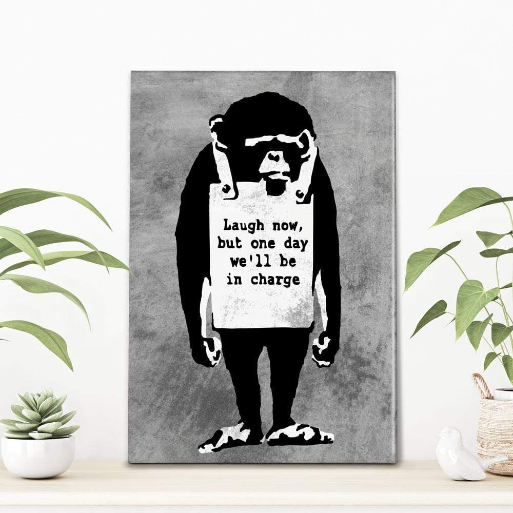 Laugh Now Monkey Canvas Print wall art product Banksy
