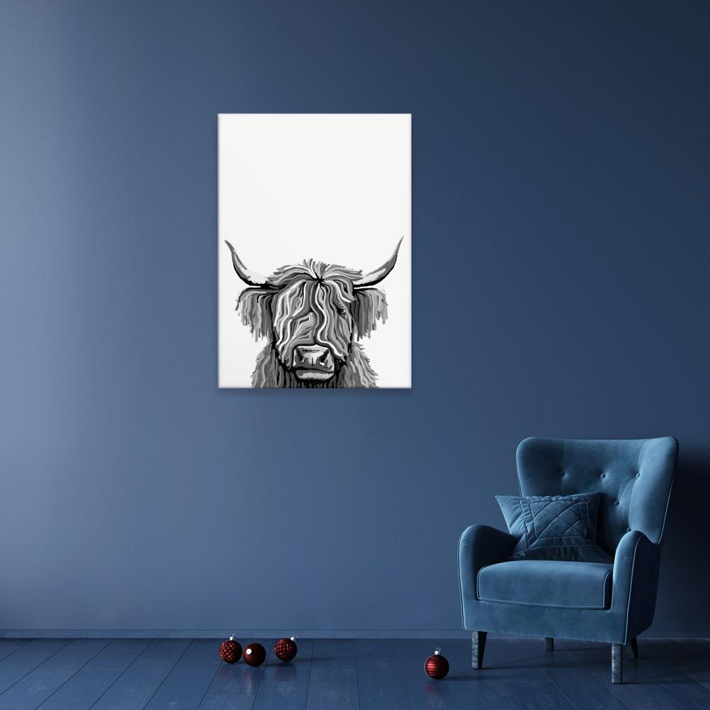 Monochrome Highland Cow Portrait Canvas Print wall art product Independent