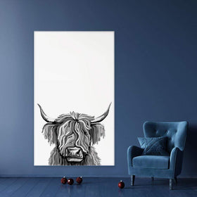 Monochrome Highland Cow Portrait Canvas Print wall art product Independent