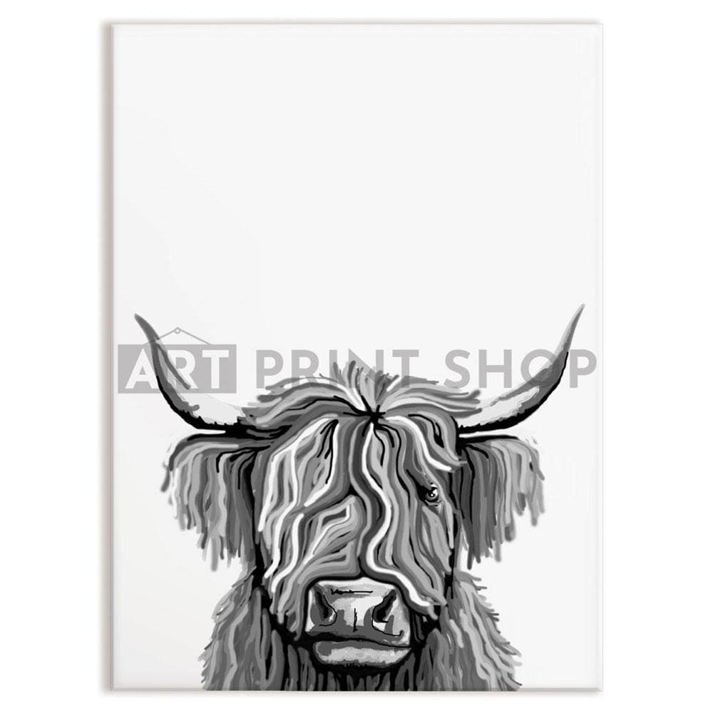 Monochrome Highland Cow Portrait Canvas Print wall art product Independent