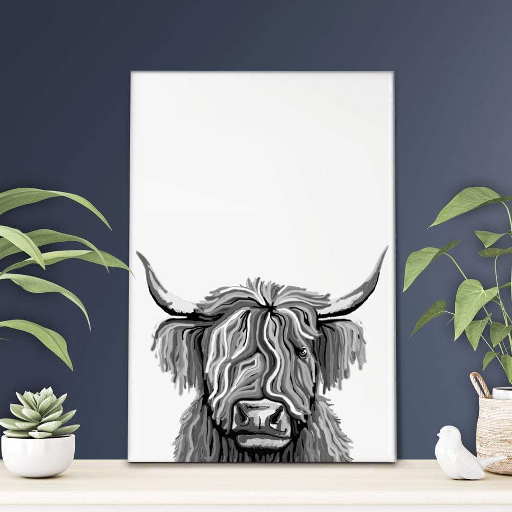 Monochrome Highland Cow Portrait Canvas Print wall art product Independent