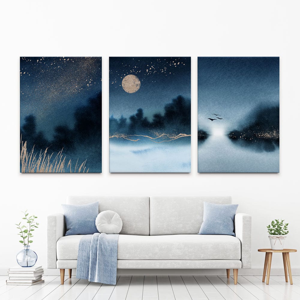 Navy Blue Night Time Trio Canvas Print wall art product VerisStudio / Shutterstock
