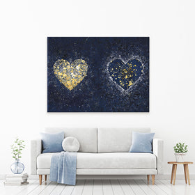 Navy Hearts Splatter Canvas Print