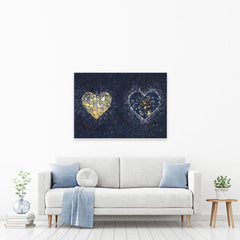 Navy Hearts Splatter Canvas Print