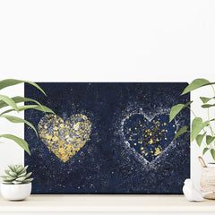 Navy Hearts Splatter Canvas Print